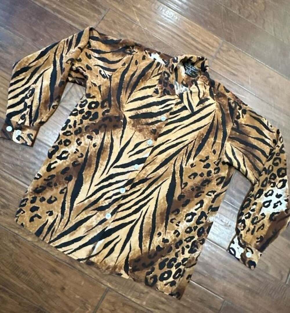 Fuda ~ Women's XLarge ~ Leopard Print ~ Brown & Black ~ Silk Shirt